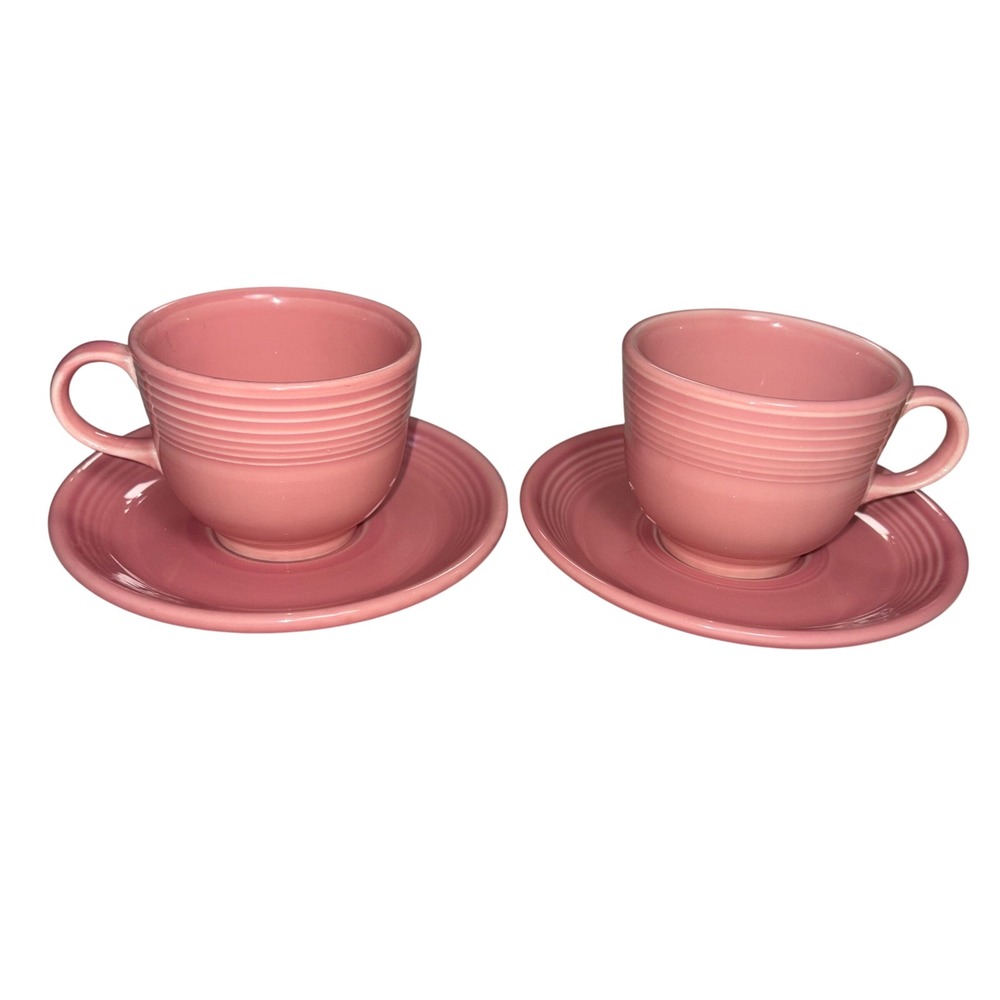 Homer Laughlin Fiesta Rose Pink Teacup and Saucer Set of 2 Ceramic USA Lead Free